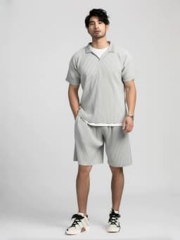 Miyake Pleated Men Polo Shirt Short-sleeved Lapel T Shirt Breathable Loose Casual Plain Top Miyake Men
