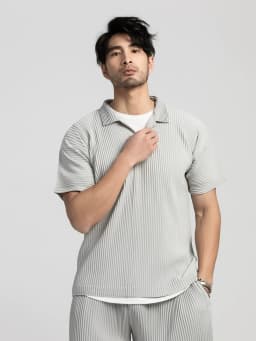 Miyake Pleated Men Polo Shirt Short-sleeved Lapel T Shirt Breathable Loose Casual Plain Top Miyake Men