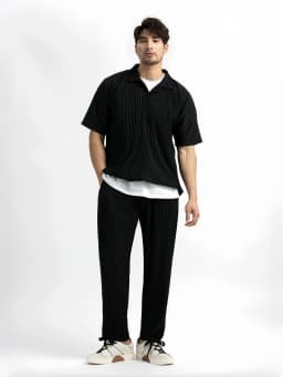 Miyake Pleated Men Polo Shirt Short-sleeved Lapel T Shirt Breathable Loose Casual Plain Top Miyake Men