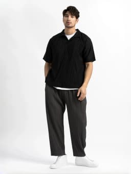 Miyake Pleated Men Polo Shirt Short-sleeved Lapel T Shirt Breathable Loose Casual Plain Top Miyake Men