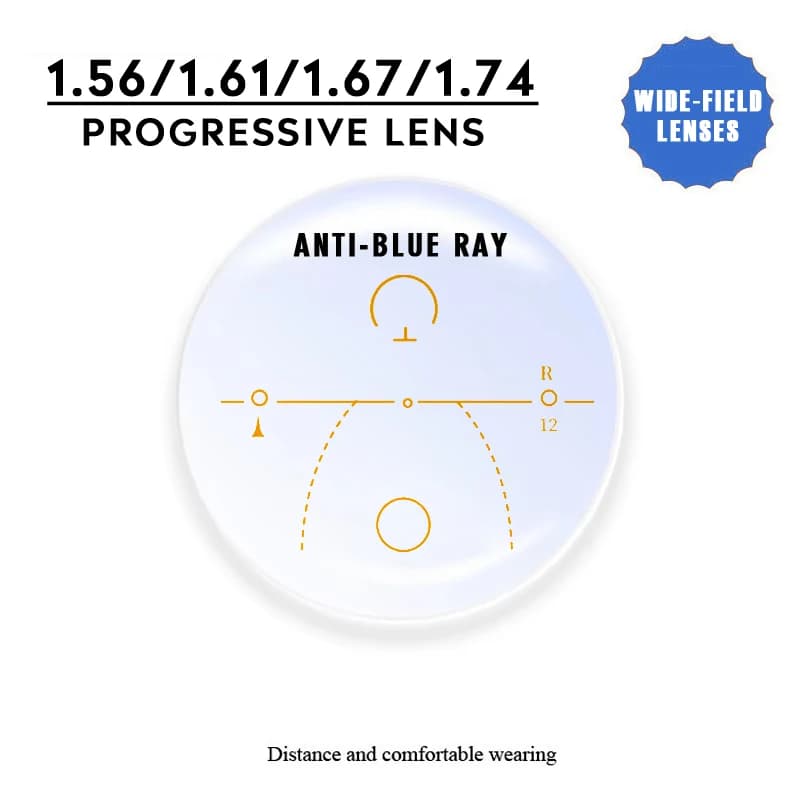 O-Q CLUB 1.56 1.61 1.67 1.74 Free-form Surface Wide Field Of View Anti-blue Light UV400 Progressive Multifocal Lenses 1 Pair