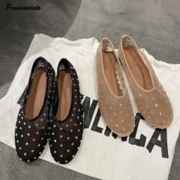 Fashion Crystal Women Ballet Flats Mesh Dance Flat Shoes Casual Driving Walking Loafers Espadrilles Ladies Slip-on Lazy Shoes