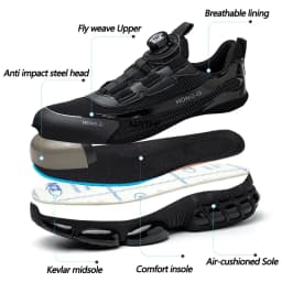 Men's Work Shoes Rotary Buckle Work Sneakers Protective Shoes Safety Industrial Puncture-Proof Anti-Smash Steel Toe Shoes