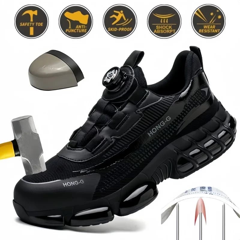 Men's Work Shoes Rotary Buckle Work Sneakers Protective Shoes Safety Industrial Puncture-Proof Anti-Smash Steel Toe Shoes