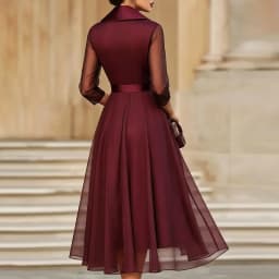 Elegant Lapel Ruffle Mesh Party Dress Woman Spring Solid High Waist Bowknot Flowy Maxi Dress Summer Sheer Sleeve Sexy Boho Dress