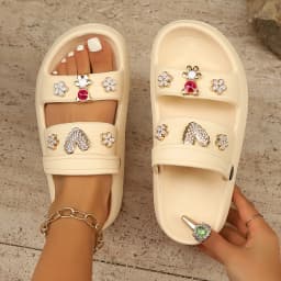 Summer Women Slippers Diamond Bear Floral Heart Decor Sandals Vacation Beach Parties Home Versatile Multi-Color Women Slides