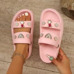 Summer Women Slippers Diamond Bear Floral Heart Decor Sandals Vacation Beach Parties Home Versatile Multi-Color Women Slides