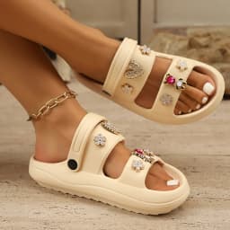 Summer Women Slippers Diamond Bear Floral Heart Decor Sandals Vacation Beach Parties Home Versatile Multi-Color Women Slides