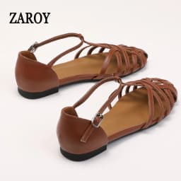 ZAROY Summer Cross Strap Flat Sandals Women Round Toe Ankle Buckle Hollow Casual Roman Sandalia Zapatos De Mujer сандали