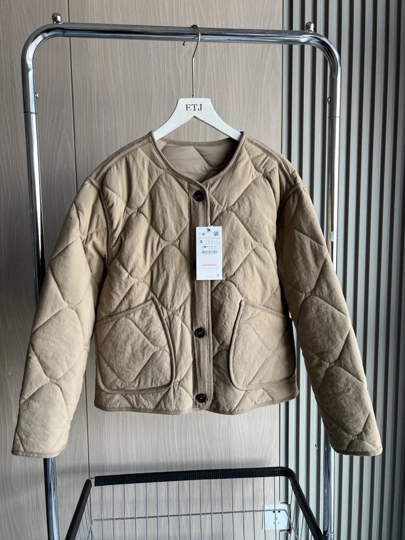 ETJ 2025 Spring new women's vintage crewneck quilted cotton-padded loose version of quilted casual jacket