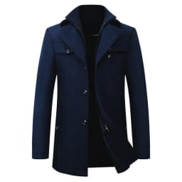 2026 Autumn Winter Men's Double Collar Woolen Coat Medium Length Style Casual Cotton Thickened Warm Outdoor Pure Color Coat