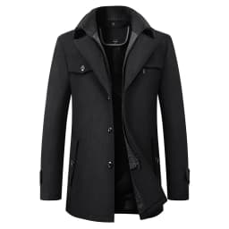 2026 Autumn Winter Men's Double Collar Woolen Coat Medium Length Style Casual Cotton Thickened Warm Outdoor Pure Color Coat