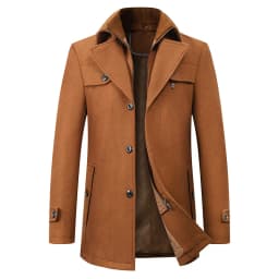 2026 Autumn Winter Men's Double Collar Woolen Coat Medium Length Style Casual Cotton Thickened Warm Outdoor Pure Color Coat