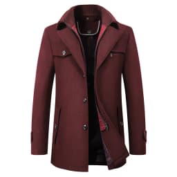2026 Autumn Winter Men's Double Collar Woolen Coat Medium Length Style Casual Cotton Thickened Warm Outdoor Pure Color Coat