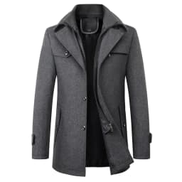 2026 Autumn Winter Men's Double Collar Woolen Coat Medium Length Style Casual Cotton Thickened Warm Outdoor Pure Color Coat