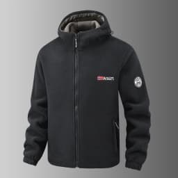 2025 Fleece Men's Coat Thickened Warm Windproof Loose Outdoor Collar Fleece Hooded Jacket Norwegian Printed Good Soldier