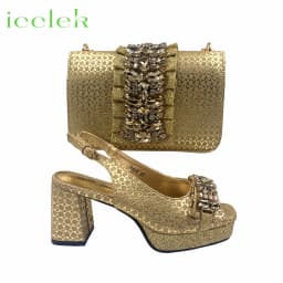 2026 Elegant Women's Peep Toe Heels and Matching Fuchsia Color Diamond Pumps Set Stylish Italian Shoes and Bags for Parties