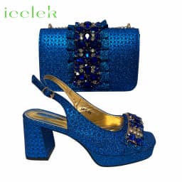 2026 Elegant Women's Peep Toe Heels and Matching Fuchsia Color Diamond Pumps Set Stylish Italian Shoes and Bags for Parties