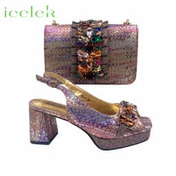 2026 Elegant Women's Peep Toe Heels and Matching Fuchsia Color Diamond Pumps Set Stylish Italian Shoes and Bags for Parties