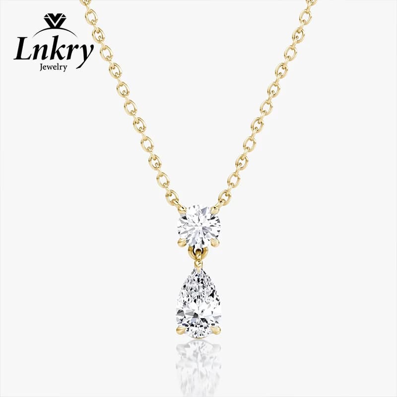 Lnkry Exquisite 2.5ct Pear Cut Moissanite Necklace For Women Clear Two-stone Pendant Necklaces 14k Gold Filled Neck Jewelry