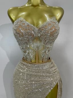 Sparkly Sequin Beading Sexy Strapless Two Pieces Set Women Evening Celebrate Nightclub Party Luxury Birthday Dress Stage Costume