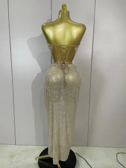 Sparkly Sequin Beading Sexy Strapless Two Pieces Set Women Evening Celebrate Nightclub Party Luxury Birthday Dress Stage Costume