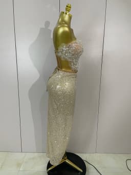 Sparkly Sequin Beading Sexy Strapless Two Pieces Set Women Evening Celebrate Nightclub Party Luxury Birthday Dress Stage Costume