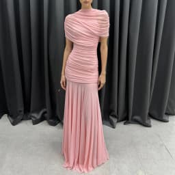 VGH Luxury Galas Event Black Sheer Mesh Ruched Maxi Dress for Women O Neck Short Sleeves Bodycon Silhouette Skirt for Red Carpet