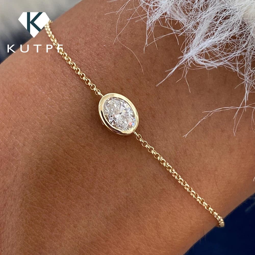 1/2carat Bezel Set Oval Cut Moissanite Bracelet for Women S925 Silver Plated 18k Gold Solitaire Diamond Wrist Chain Fine Jewelry