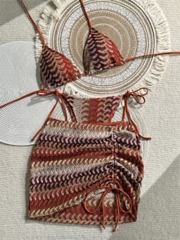 Vintage Boho Knitted Bikini Skirt Micro String Backless Swimsuit Vacation Swimwear Women Bikinis Sets Crochet Beach Swim Outfit