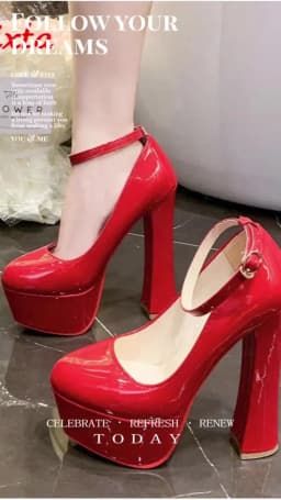 Aphixta 1cm Belt Buckle Red Party Disco Dance Pumps Women 5.5cm Platform 16cm Super High Chunky Heels Pumps Super Szie 48 49 50