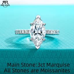 AnuJewel 3ct D Color Marquise Cut Moissanite Ring 925 Sterling Silver Engagement Wedding Ring for Women Birthday Jewelry Gift