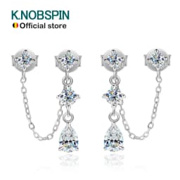 KNOBSPIN D VVS1 Moissanite Earrings for Women GRA Certified Pear Cut Pendant Tassel Earring Solid s925 Silver Dainty Ear Ring
