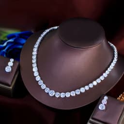 ThreeGraces Glittering Round Cubic Zirconia Tennis Necklace and Earrings Wedding Bridal Party Jewelry Set for Women T1085