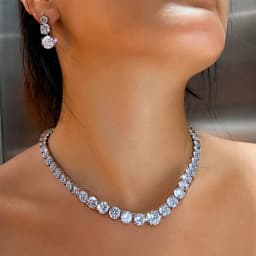ThreeGraces Glittering Round Cubic Zirconia Tennis Necklace and Earrings Wedding Bridal Party Jewelry Set for Women T1085