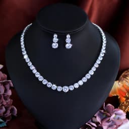 ThreeGraces Glittering Round Cubic Zirconia Tennis Necklace and Earrings Wedding Bridal Party Jewelry Set for Women T1085