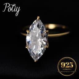 POTIY 3.5ct 5A Marquise Cut Cubic Zirconia Solitaire Engagement Ring 925 Sterling Silver Gold Plated Bridal Gift for Her