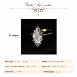 POTIY 3.5ct 5A Marquise Cut Cubic Zirconia Solitaire Engagement Ring 925 Sterling Silver Gold Plated Bridal Gift for Her