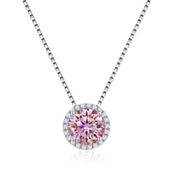 NeeTim 0.5ct 1ct Pink Blue Black Colorful Moissanite Necklaces for Women 925 Sterling Silver Box Chian Pendant Woman's Necklace