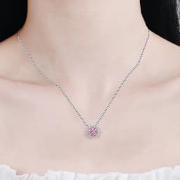 NeeTim 0.5ct 1ct Pink Blue Black Colorful Moissanite Necklaces for Women 925 Sterling Silver Box Chian Pendant Woman's Necklace