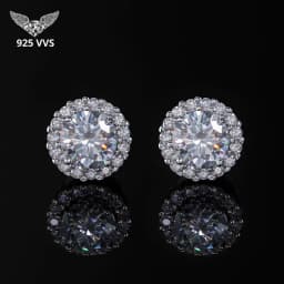 Moissanite Diamond Round Cut Magnetic Non-Piercing Stud Earrings in S925 Sterling Silver