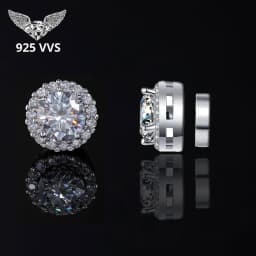 Moissanite Diamond Round Cut Magnetic Non-Piercing Stud Earrings in S925 Sterling Silver