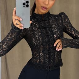 Tuularose Luxury Lace Blouse Fashion Lace Print Single Breasted Slim Shirt Vintage Elegant Party Looks Summer Women Blouse Tops