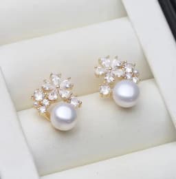 Real Freshwater Earrings with Natural Pearls,Flower White Natural Pearl Earrings Jewelry Wife Mother Birthday Gifts Pink Black