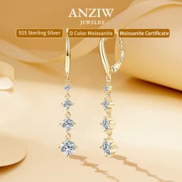 Anziw 42mm Long Dangle D Moissanite Drop Earrings for Women 925 Sterling Silver Hoop Clip Earrings Wedding Fine Jewelry Gift