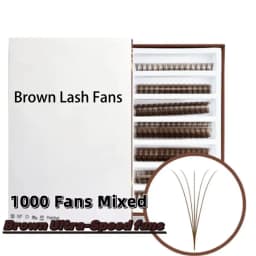 3D 6D 8D Brown Colored 1000 Fans PBT Hybrid Premade Volume Fan Sharp Pointy Stem Premade Lashes Extension Thin Root XL Tray Lash