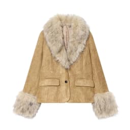 MUJER Faux Fur Suede Blazers for Women Faux Leather Women's Tailoring Blazers Winter Luxury Woman Blazer Fitted Coats and Jacket