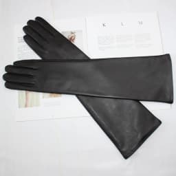 New Women's Long Sheepskin Gloves Solid Color Versatile Warm Velvet Lining Winter Genuine Leather Gloves