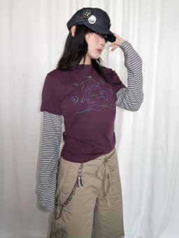 Tonngirl Y2k Vintage T-shirt Women Long Sleeve Patchwork Japanese 2000s Grunge Tops Streetwear American Retro Print Graphic Tops