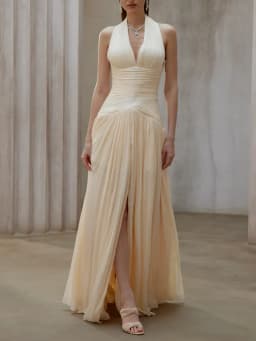 TWOTWINSTYLE Solid Slimming Spliced Folds Elegant Dresses for Women Halter Sleeveless High Waist Long Dress Female Clothing New